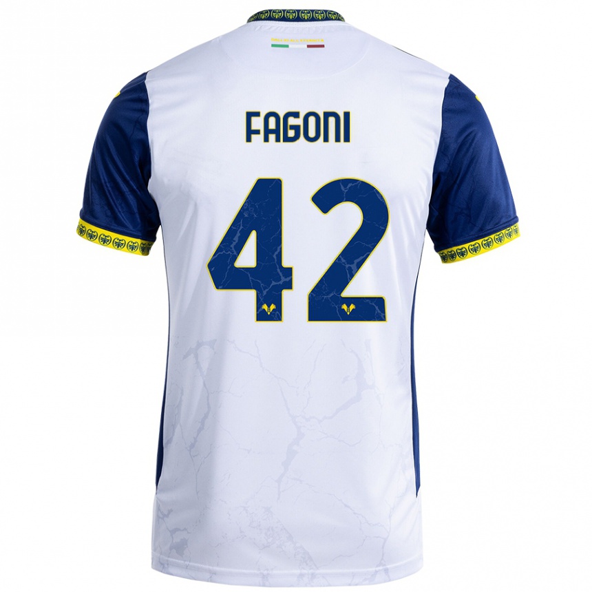 Kinder Fußball Marco Fagoni #42 Weiß Blau Auswärtstrikot Trikot 2024/25 T-Shirt Luxemburg