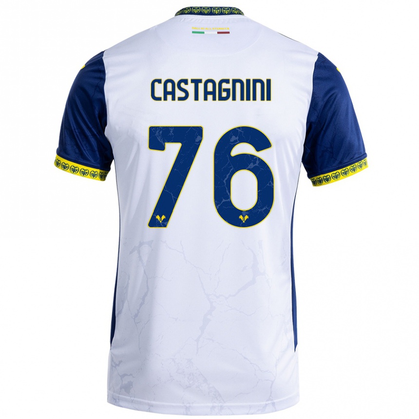 Kinder Fußball Mirko Castagnini #76 Weiß Blau Auswärtstrikot Trikot 2024/25 T-Shirt Luxemburg