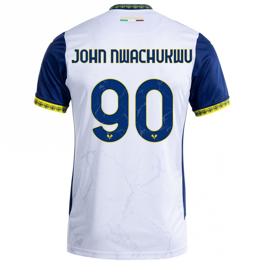 Kinder Fußball Samuel John Nwachukwu #90 Weiß Blau Auswärtstrikot Trikot 2024/25 T-Shirt Luxemburg