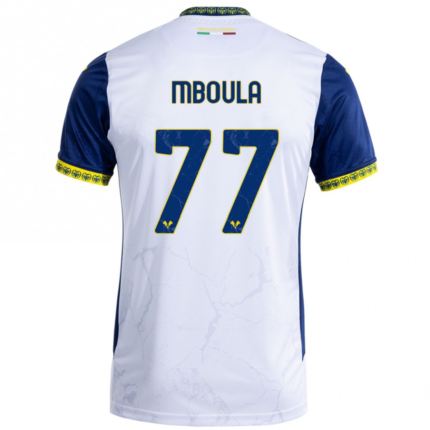 Kinder Fußball Jordi Mboula #77 Weiß Blau Auswärtstrikot Trikot 2024/25 T-Shirt Luxemburg