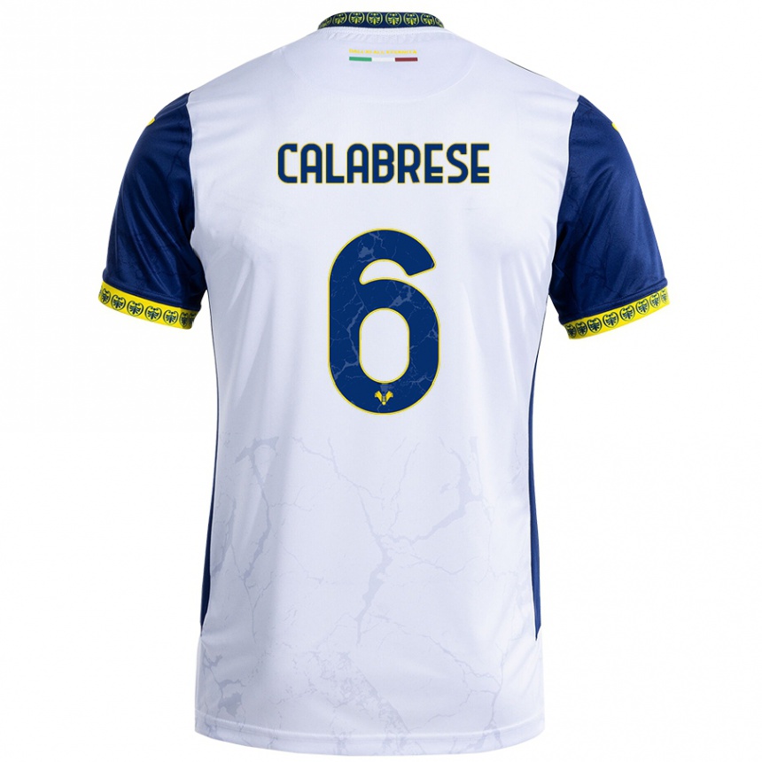 Kinder Fußball Nicolò Calabrese #6 Weiß Blau Auswärtstrikot Trikot 2024/25 T-Shirt Luxemburg