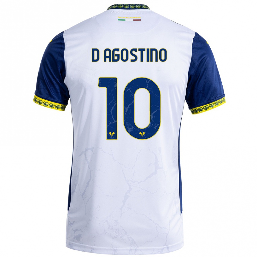 Kinder Fußball Samuele D'agostino #10 Weiß Blau Auswärtstrikot Trikot 2024/25 T-Shirt Luxemburg