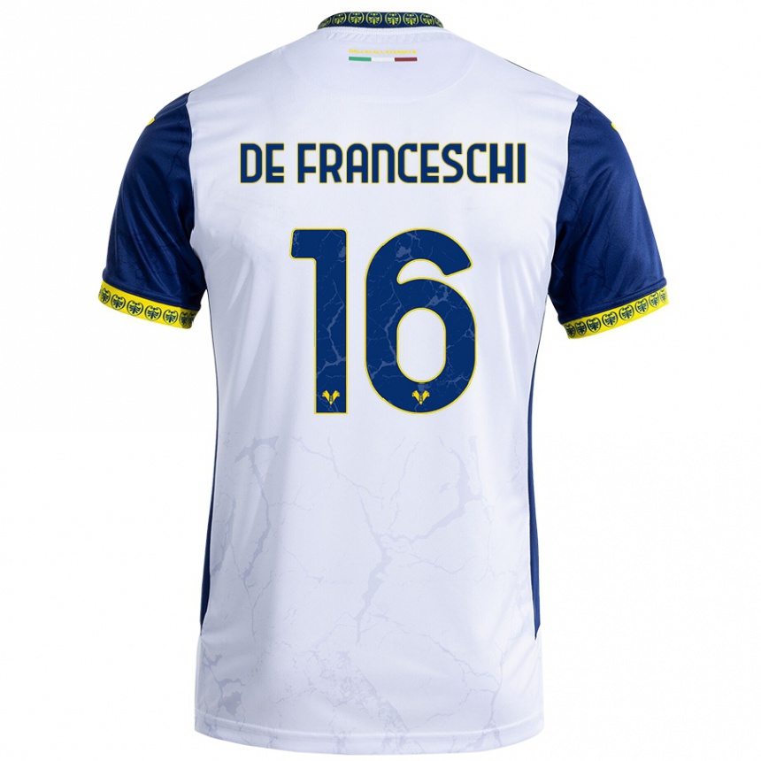 Kinder Fußball Edoardo De Franceschi #16 Weiß Blau Auswärtstrikot Trikot 2024/25 T-Shirt Luxemburg