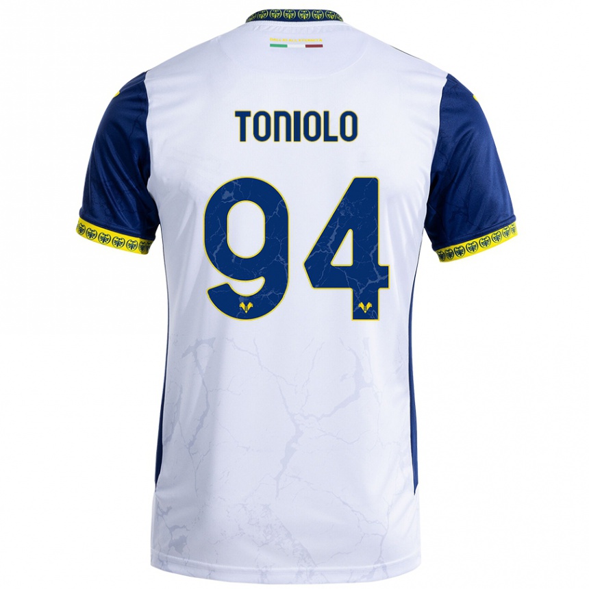 Kinder Fußball Giacomo Toniolo #94 Weiß Blau Auswärtstrikot Trikot 2024/25 T-Shirt Luxemburg