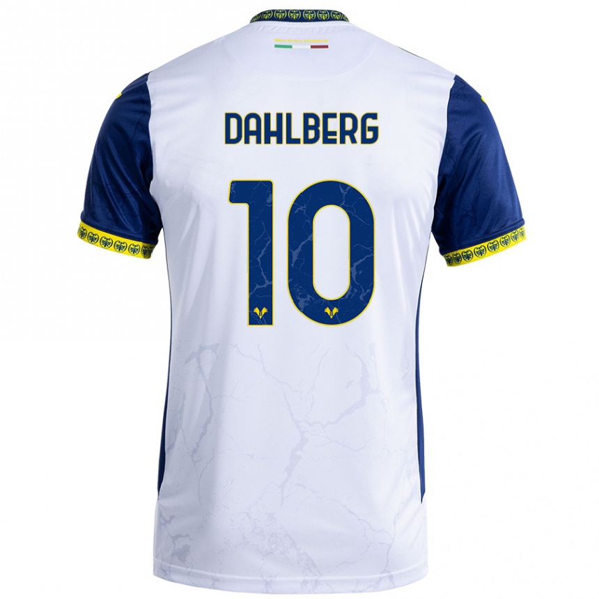 Kinder Fußball Jonna Dahlberg #10 Weiß Blau Auswärtstrikot Trikot 2024/25 T-Shirt Luxemburg