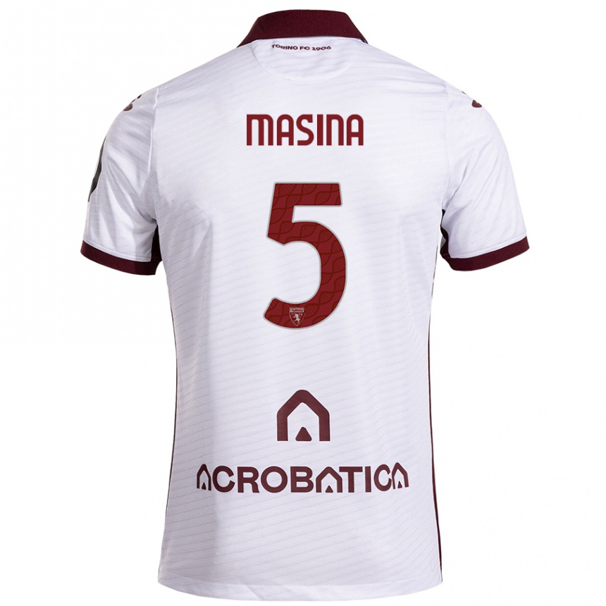 Kinder Fußball Adam Masina #5 Weiß Kastanienbraun Auswärtstrikot Trikot 2024/25 T-Shirt Luxemburg