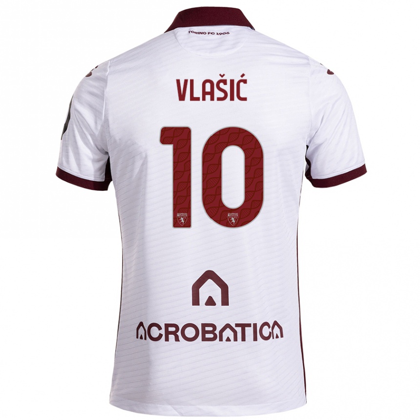 Kinder Fußball Nikola Vlašić #10 Weiß Kastanienbraun Auswärtstrikot Trikot 2024/25 T-Shirt Luxemburg