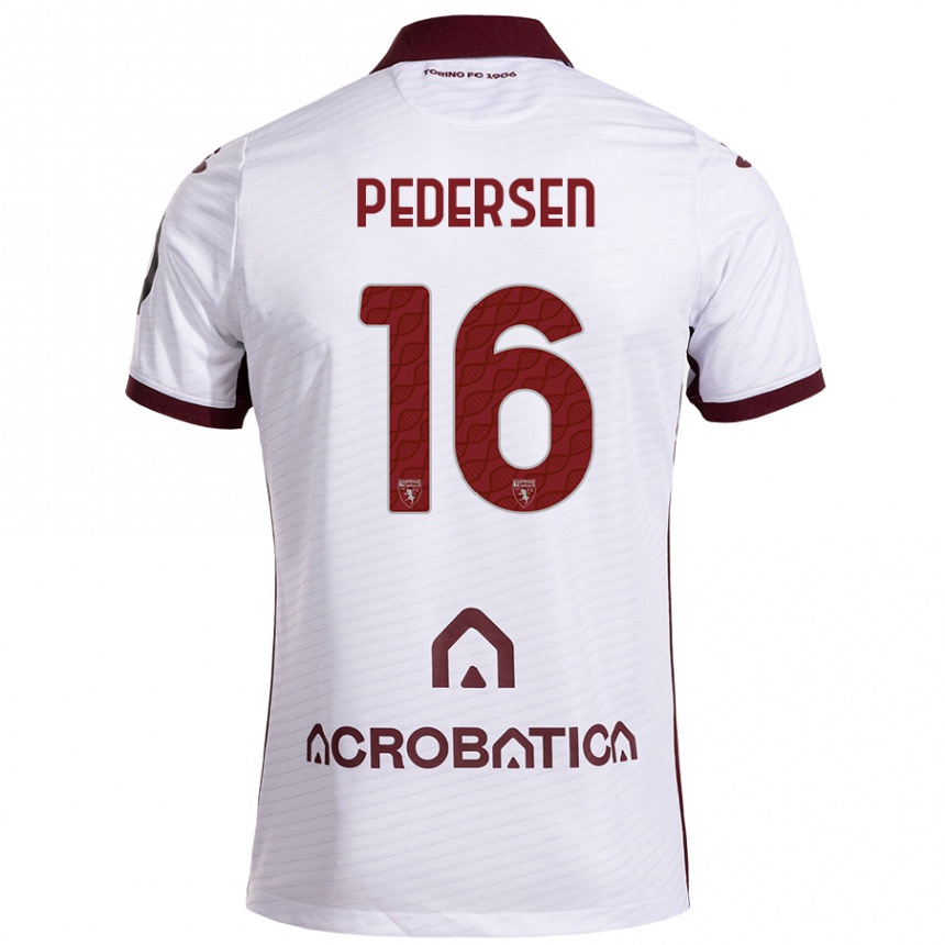 Kinder Fußball Marcus Pedersen #16 Weiß Kastanienbraun Auswärtstrikot Trikot 2024/25 T-Shirt Luxemburg