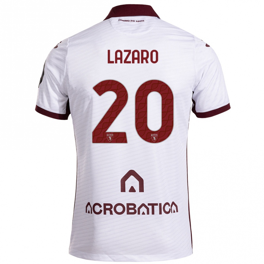 Kinder Fußball Valentino Lazaro #20 Weiß Kastanienbraun Auswärtstrikot Trikot 2024/25 T-Shirt Luxemburg