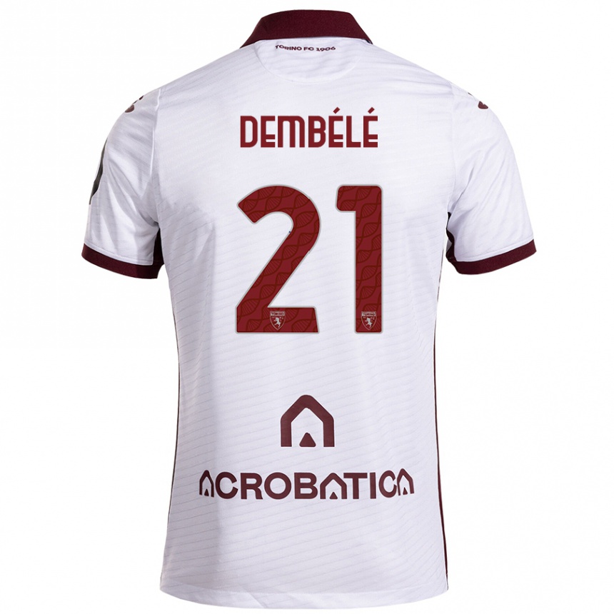 Kinder Fußball Ali Dembélé #21 Weiß Kastanienbraun Auswärtstrikot Trikot 2024/25 T-Shirt Luxemburg