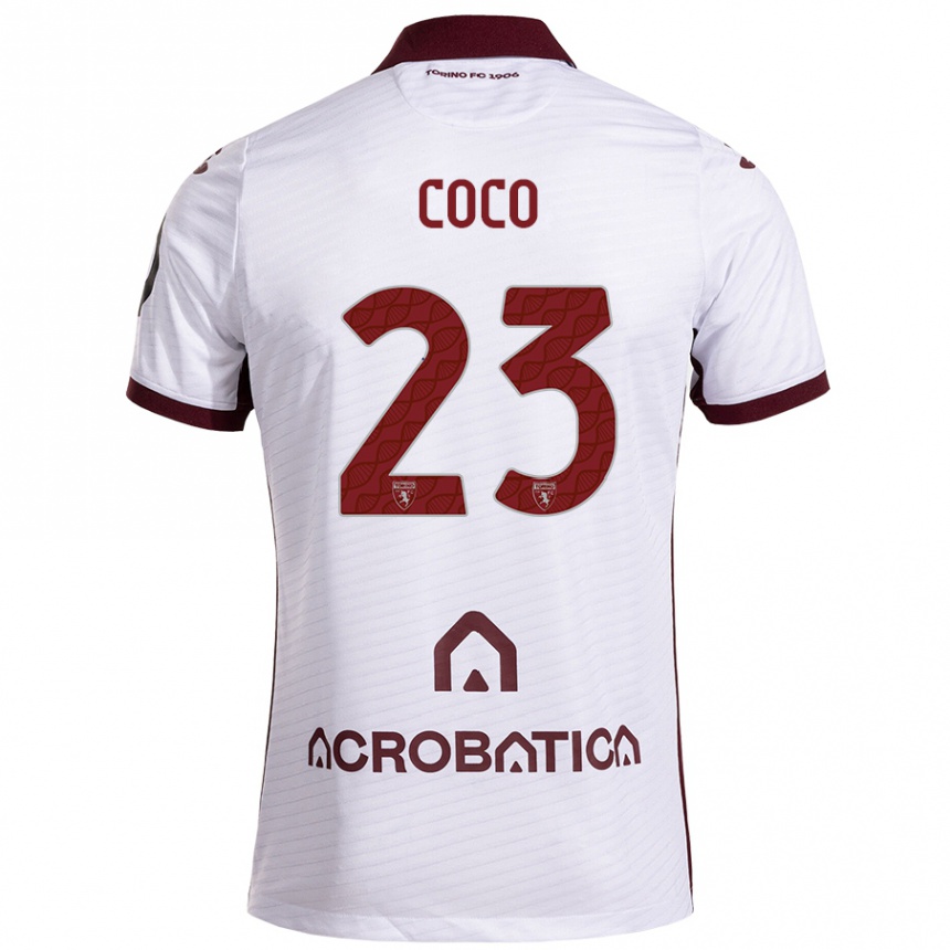 Kinder Fußball Saúl Coco #23 Weiß Kastanienbraun Auswärtstrikot Trikot 2024/25 T-Shirt Luxemburg