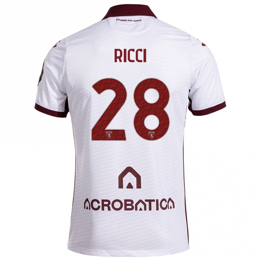 Kinder Fußball Samuele Ricci #28 Weiß Kastanienbraun Auswärtstrikot Trikot 2024/25 T-Shirt Luxemburg