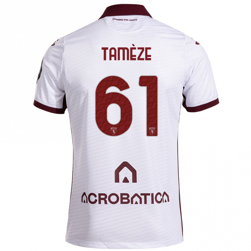 Kinder Fußball Adrien Tamèze #61 Weiß Kastanienbraun Auswärtstrikot Trikot 2024/25 T-Shirt Luxemburg