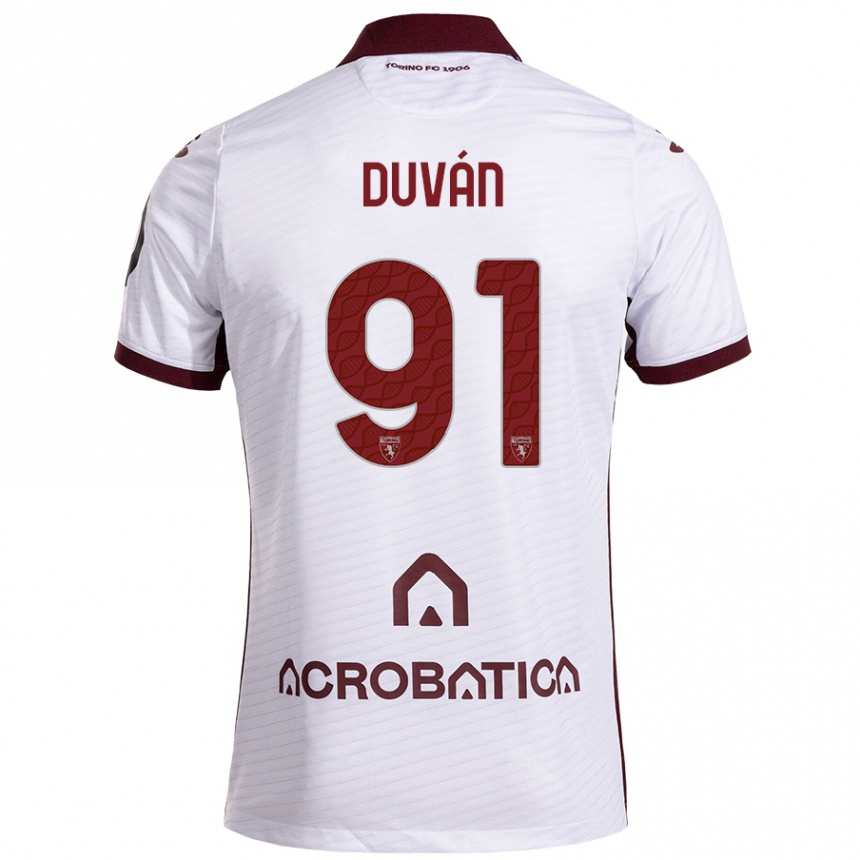 Kinder Fußball Duván Zapata #91 Weiß Kastanienbraun Auswärtstrikot Trikot 2024/25 T-Shirt Luxemburg