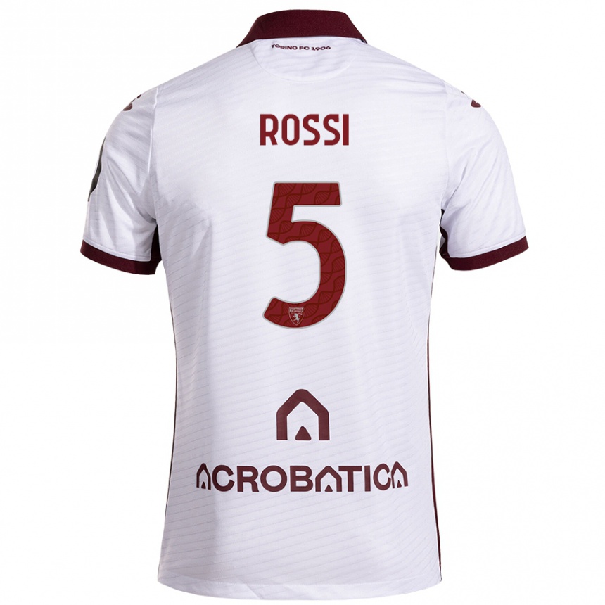 Kinder Fußball Simone Rossi #5 Weiß Kastanienbraun Auswärtstrikot Trikot 2024/25 T-Shirt Luxemburg