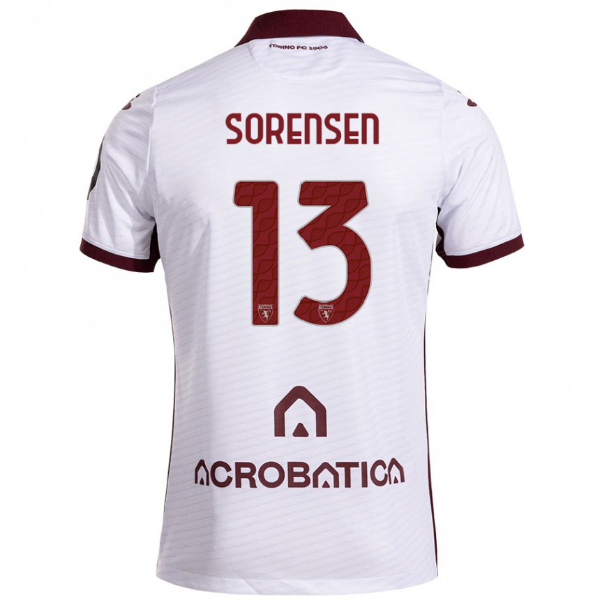 Kinder Fußball Ben Sørensen #13 Weiß Kastanienbraun Auswärtstrikot Trikot 2024/25 T-Shirt Luxemburg