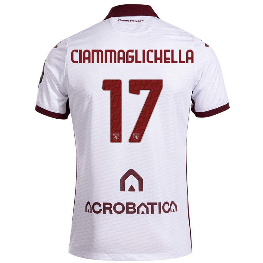 Kinder Fußball Aaron Ciammaglichella #17 Weiß Kastanienbraun Auswärtstrikot Trikot 2024/25 T-Shirt Luxemburg