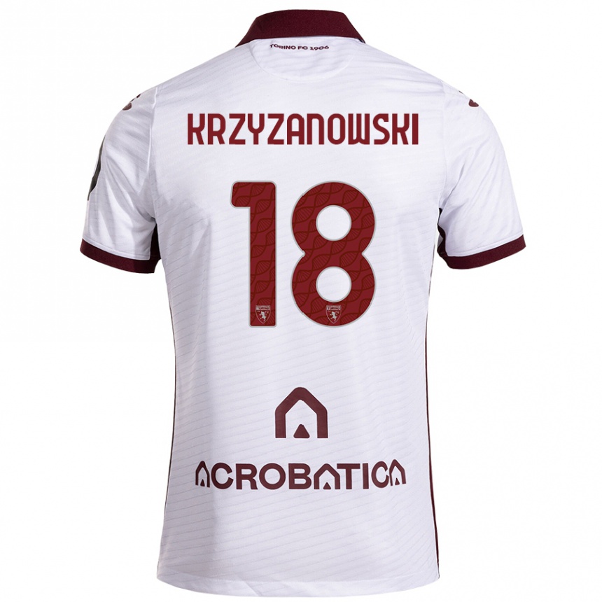 Kinder Fußball Jakub Krzyzanowski #18 Weiß Kastanienbraun Auswärtstrikot Trikot 2024/25 T-Shirt Luxemburg