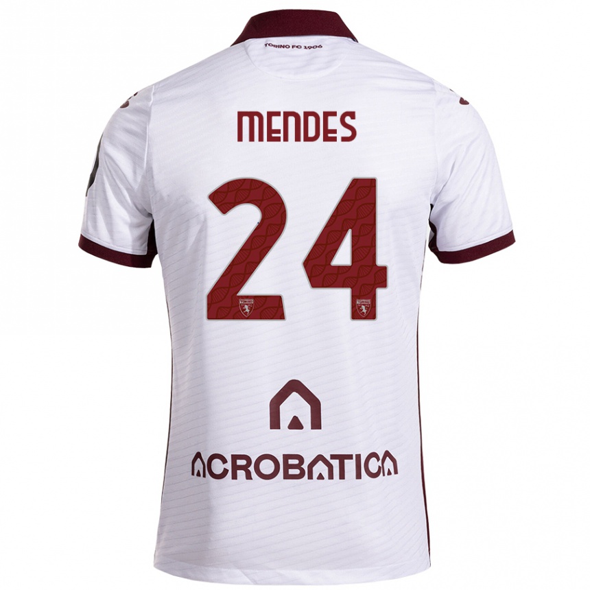 Kinder Fußball Rodrigo Mendes #24 Weiß Kastanienbraun Auswärtstrikot Trikot 2024/25 T-Shirt Luxemburg