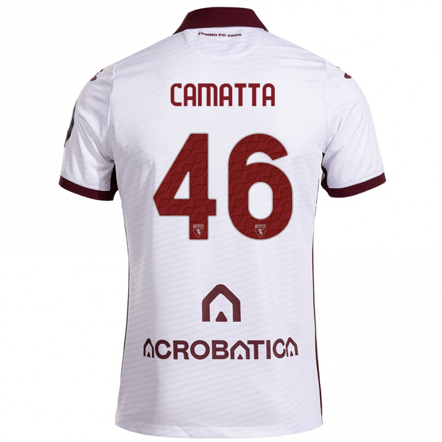 Kinder Fußball Alessandro Camatta #46 Weiß Kastanienbraun Auswärtstrikot Trikot 2024/25 T-Shirt Luxemburg