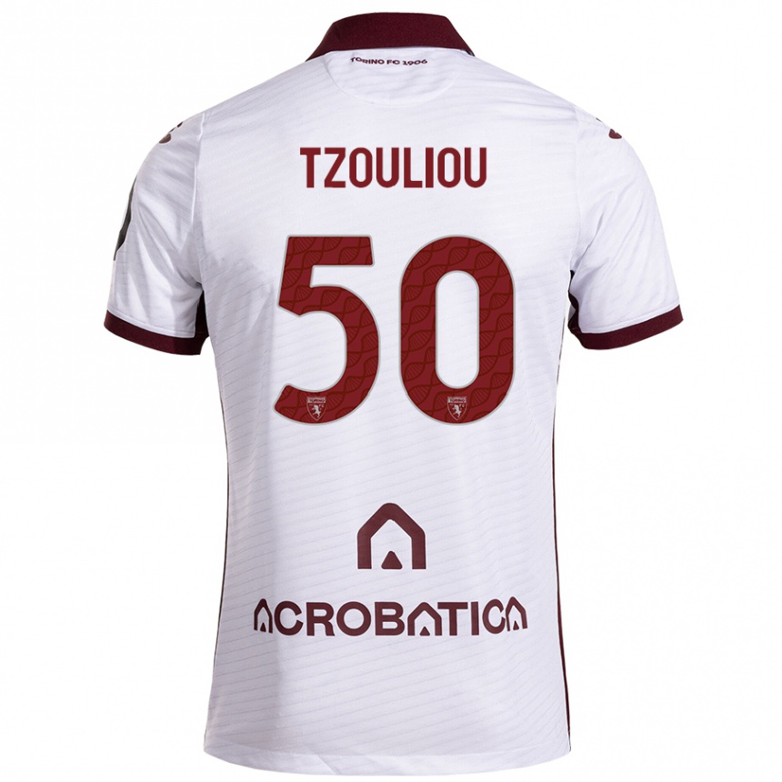 Kinder Fußball Dimitrianos Tzouliou #50 Weiß Kastanienbraun Auswärtstrikot Trikot 2024/25 T-Shirt Luxemburg