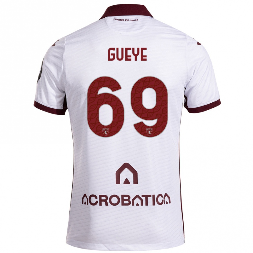 Kinder Fußball Ousmane Gueye #69 Weiß Kastanienbraun Auswärtstrikot Trikot 2024/25 T-Shirt Luxemburg