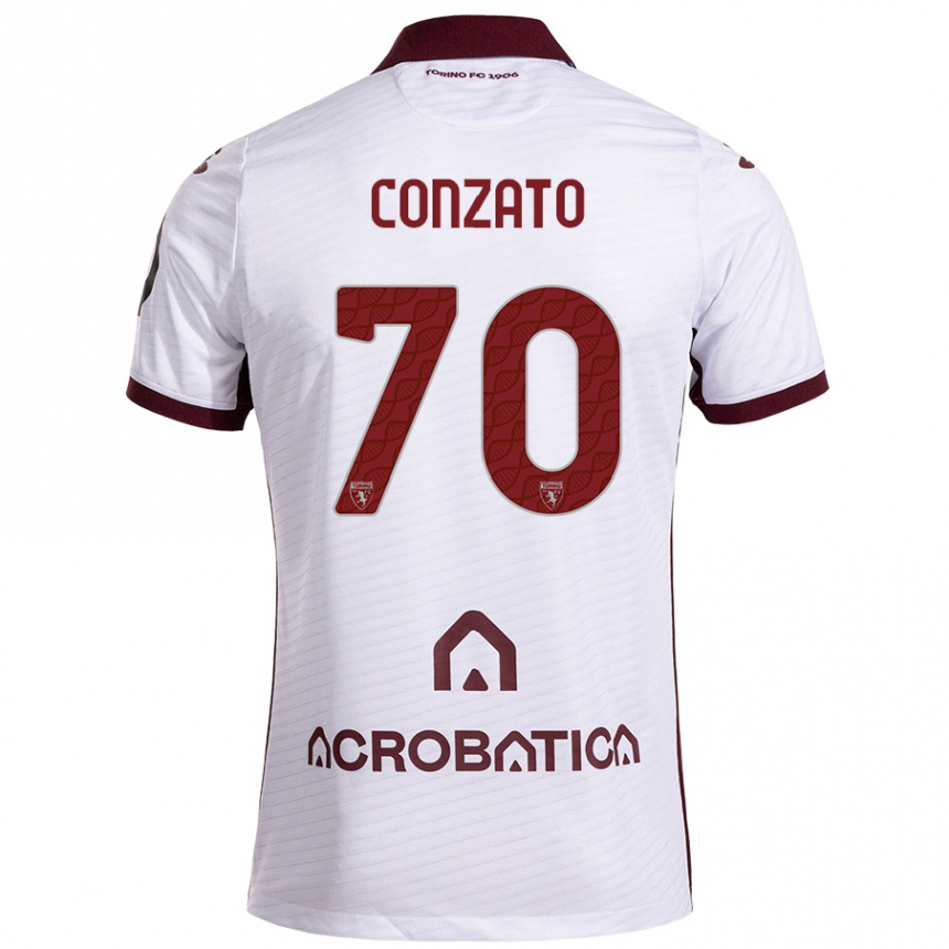 Kinder Fußball Filippo Conzato #70 Weiß Kastanienbraun Auswärtstrikot Trikot 2024/25 T-Shirt Luxemburg