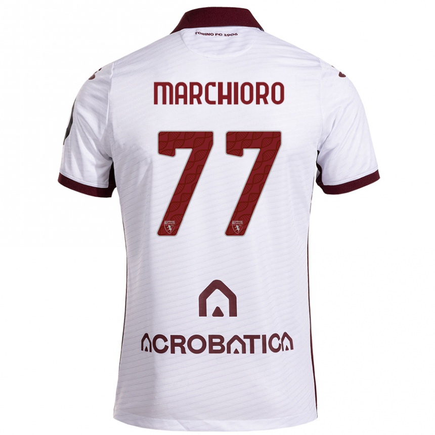 Kinder Fußball Raffaele Marchioro #77 Weiß Kastanienbraun Auswärtstrikot Trikot 2024/25 T-Shirt Luxemburg