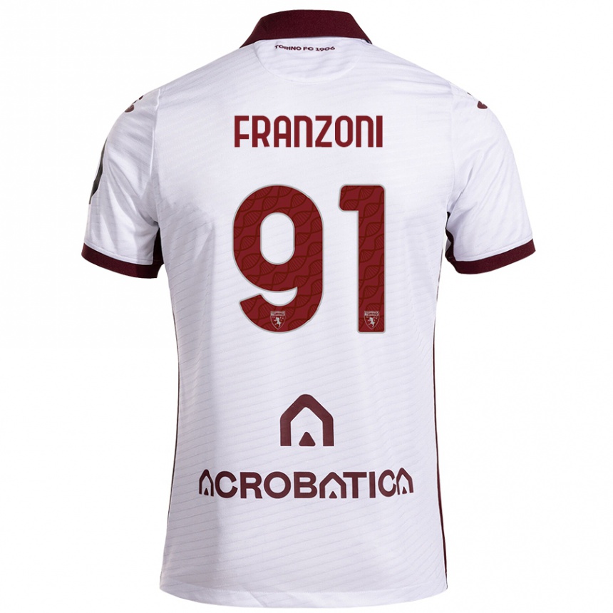 Kinder Fußball Nicolò Franzoni #91 Weiß Kastanienbraun Auswärtstrikot Trikot 2024/25 T-Shirt Luxemburg