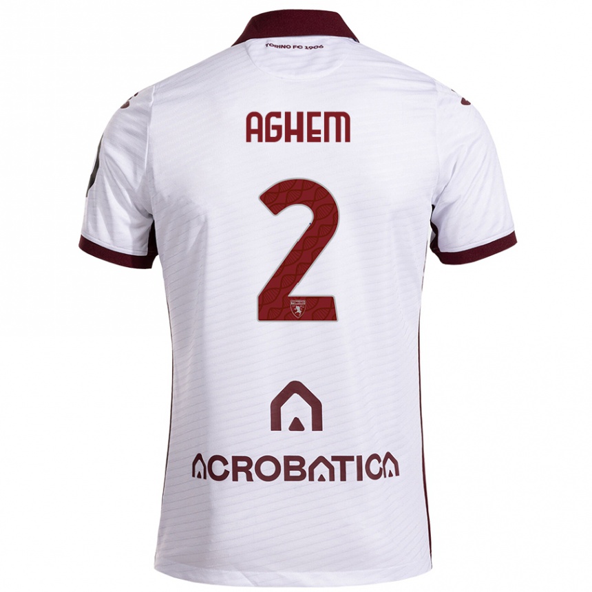 Kinder Fußball Brigitta Aghem #2 Weiß Kastanienbraun Auswärtstrikot Trikot 2024/25 T-Shirt Luxemburg