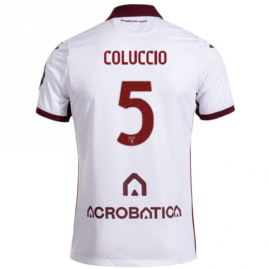 Kinder Fußball Francesca Coluccio #5 Weiß Kastanienbraun Auswärtstrikot Trikot 2024/25 T-Shirt Luxemburg