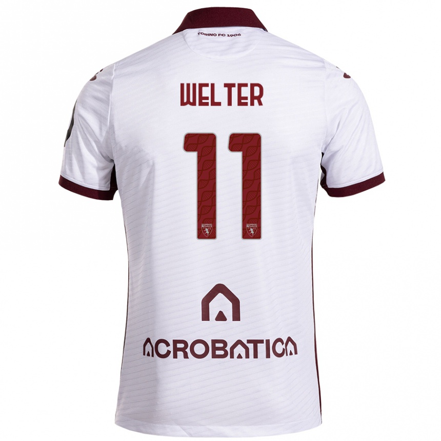 Kinder Fußball Francesca Welter #11 Weiß Kastanienbraun Auswärtstrikot Trikot 2024/25 T-Shirt Luxemburg