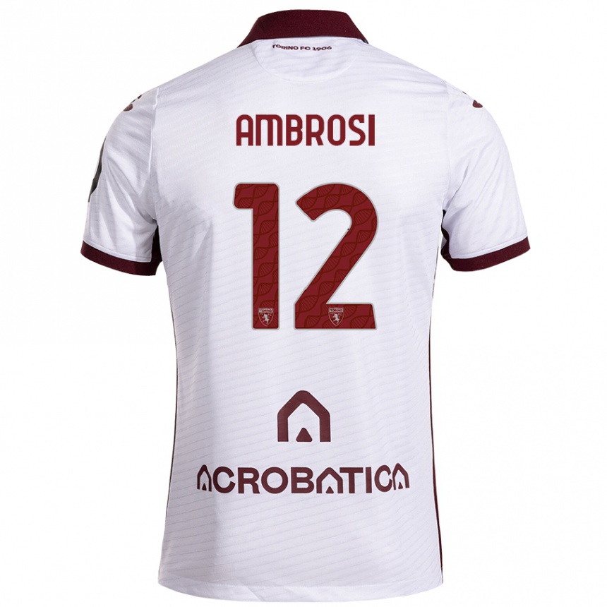 Kinder Fußball Martina Ambrosi #12 Weiß Kastanienbraun Auswärtstrikot Trikot 2024/25 T-Shirt Luxemburg