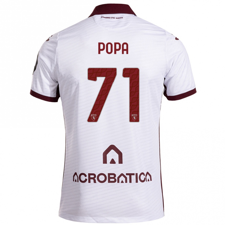 Kinder Fußball Mihai Popa #71 Weiß Kastanienbraun Auswärtstrikot Trikot 2024/25 T-Shirt Luxemburg