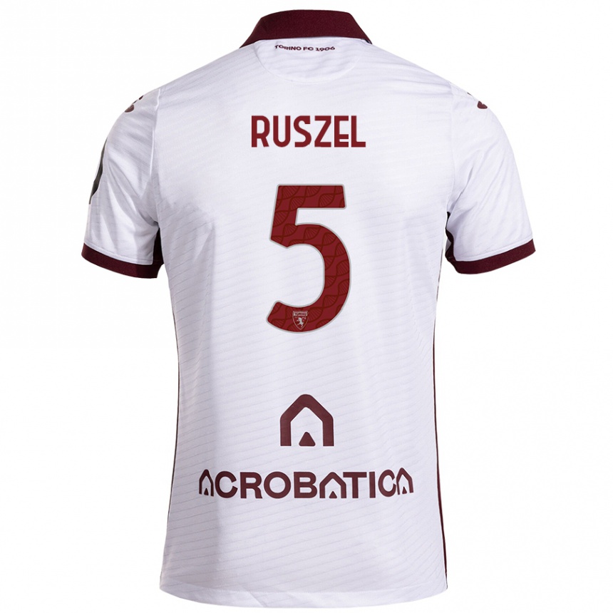 Kinder Fußball Marcel Ruszel #5 Weiß Kastanienbraun Auswärtstrikot Trikot 2024/25 T-Shirt Luxemburg