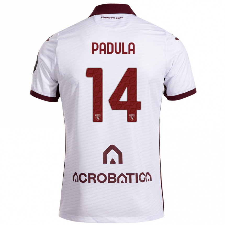 Kinder Fußball Cristian Padula #14 Weiß Kastanienbraun Auswärtstrikot Trikot 2024/25 T-Shirt Luxemburg