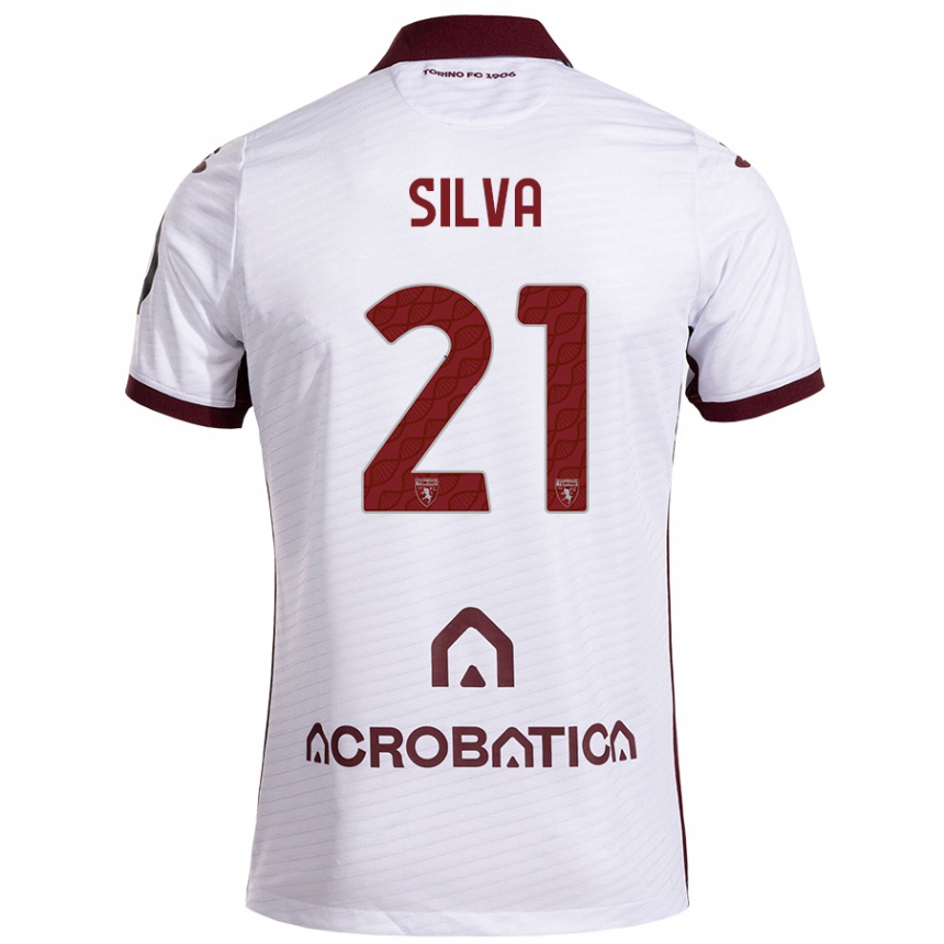 Kinder Fußball Jonathan Silva #21 Weiß Kastanienbraun Auswärtstrikot Trikot 2024/25 T-Shirt Luxemburg