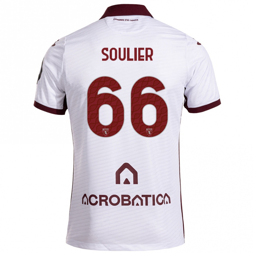 Kinder Fußball Evan Soulier #66 Weiß Kastanienbraun Auswärtstrikot Trikot 2024/25 T-Shirt Luxemburg