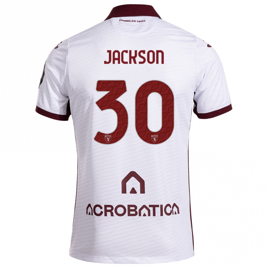 Kinder Fußball Michael Jackson #30 Weiß Kastanienbraun Auswärtstrikot Trikot 2024/25 T-Shirt Luxemburg