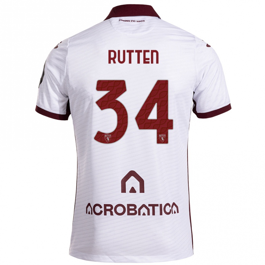 Kinder Fußball Jill Rutten #34 Weiß Kastanienbraun Auswärtstrikot Trikot 2024/25 T-Shirt Luxemburg