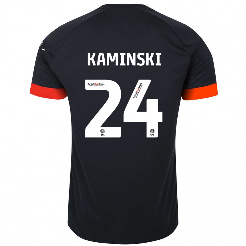 Kinder Fußball Thomas Kaminski #24 Schwarz Orange Auswärtstrikot Trikot 2024/25 T-Shirt Luxemburg