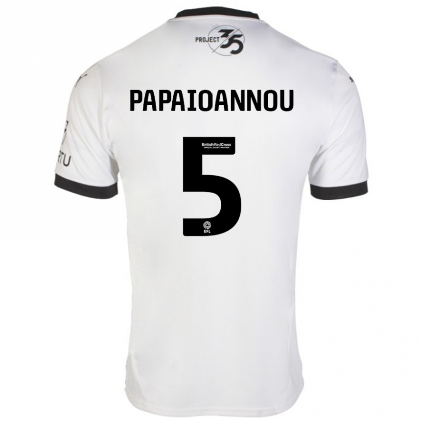 Kinder Fußball Panagiota Papaioannou #5 Weiß Schwarz Auswärtstrikot Trikot 2024/25 T-Shirt Luxemburg