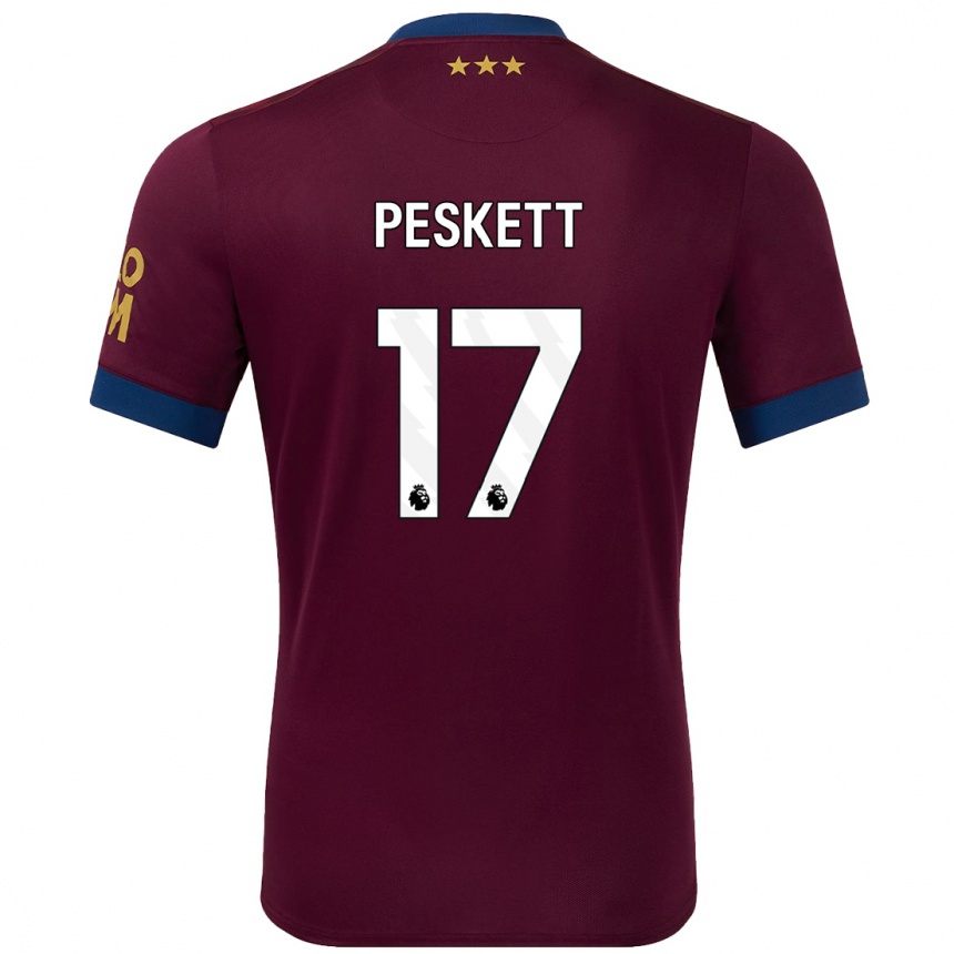 Kinder Fußball Sophie Peskett #17 Braun Auswärtstrikot Trikot 2024/25 T-Shirt Luxemburg