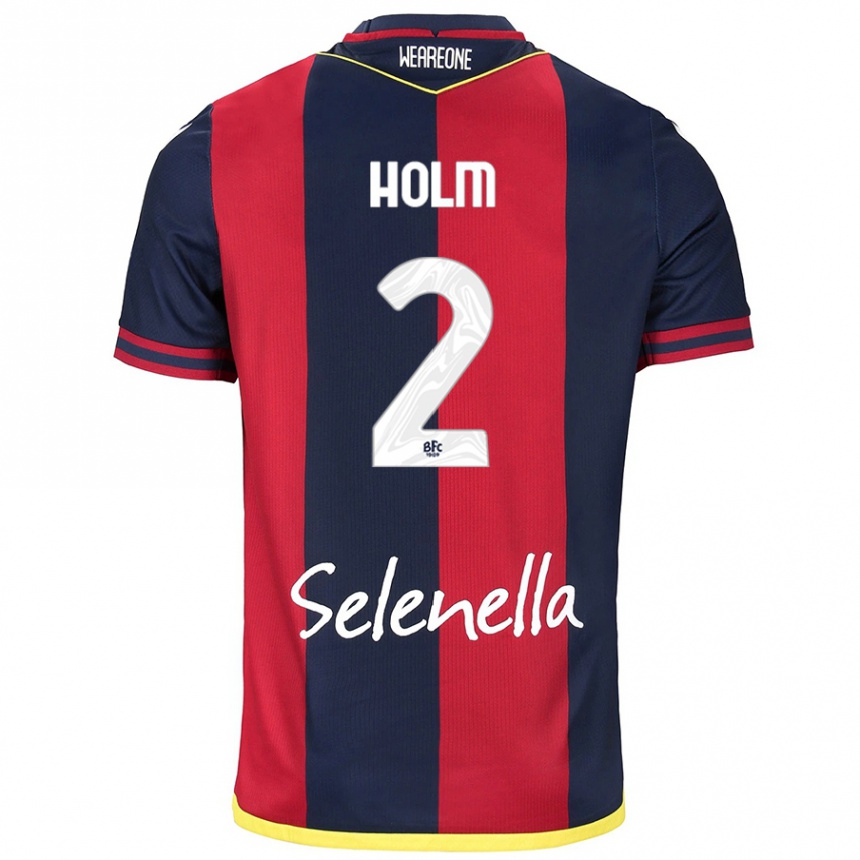 Herren Fußball Emil Holm #2 Rot Königsblau Heimtrikot Trikot 2024/25 T-Shirt Luxemburg