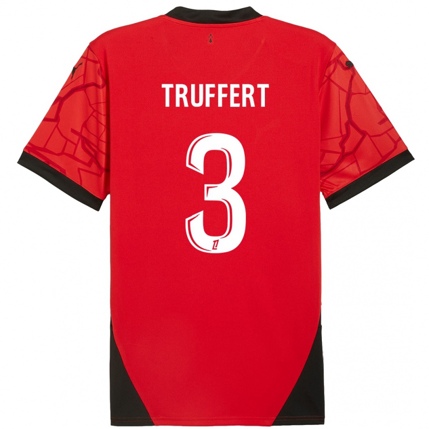 Herren Fußball Adrien Truffert #3 Rot Schwarz Heimtrikot Trikot 2024/25 T-Shirt Luxemburg