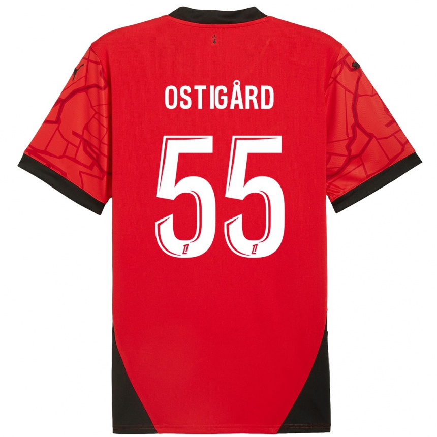 Herren Fußball Leo Ostigard #55 Rot Schwarz Heimtrikot Trikot 2024/25 T-Shirt Luxemburg