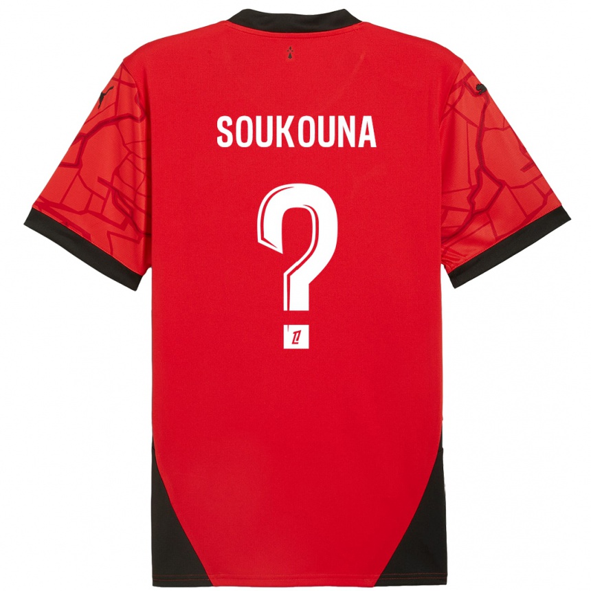 Herren Fußball Isiaka Soukouna #0 Rot Schwarz Heimtrikot Trikot 2024/25 T-Shirt Luxemburg