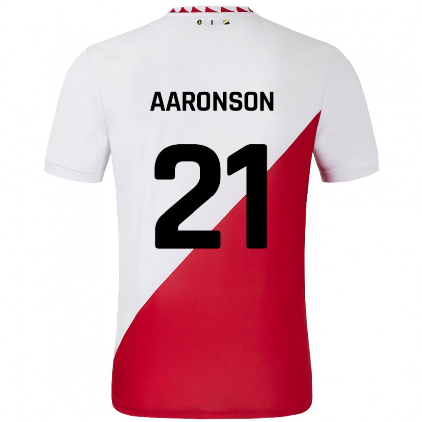 Herren Fußball Paxten Aaronson #21 Weiß Rot Heimtrikot Trikot 2024/25 T-Shirt Luxemburg