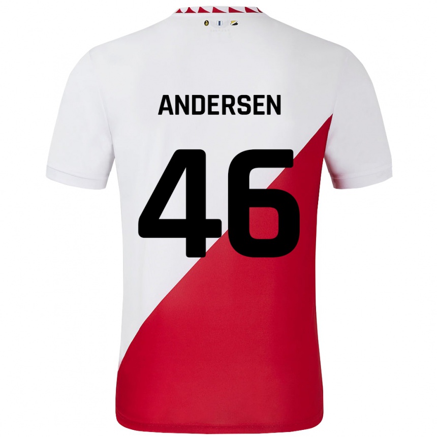 Herren Fußball Silas Andersen #46 Weiß Rot Heimtrikot Trikot 2024/25 T-Shirt Luxemburg