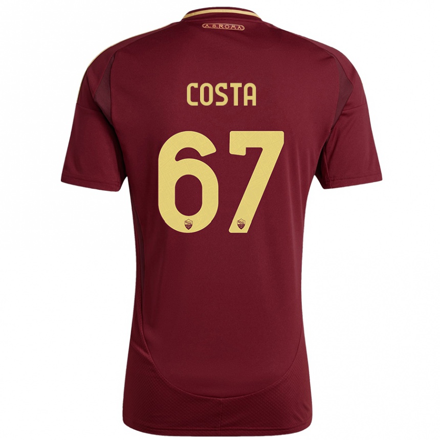 Herren Fußball João Costa #67 Rot Braun Gold Heimtrikot Trikot 2024/25 T-Shirt Luxemburg